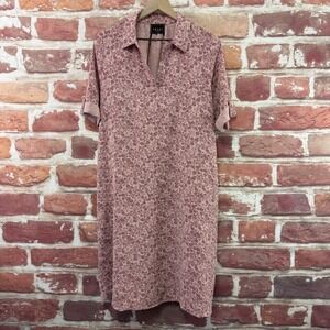 Amana Shirt Dress Women's XL Pink Ditsy Floral Vine Roll Tab Sleeves